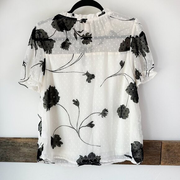 Monteau Los Angeles Blouse Floral NWT L Lined Cream Black - Picture 7 of 9